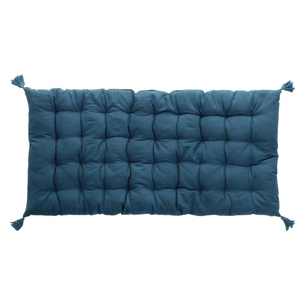 PACIFIQUE - Matelas de sol pompons uni turquoise coton 60x120cm