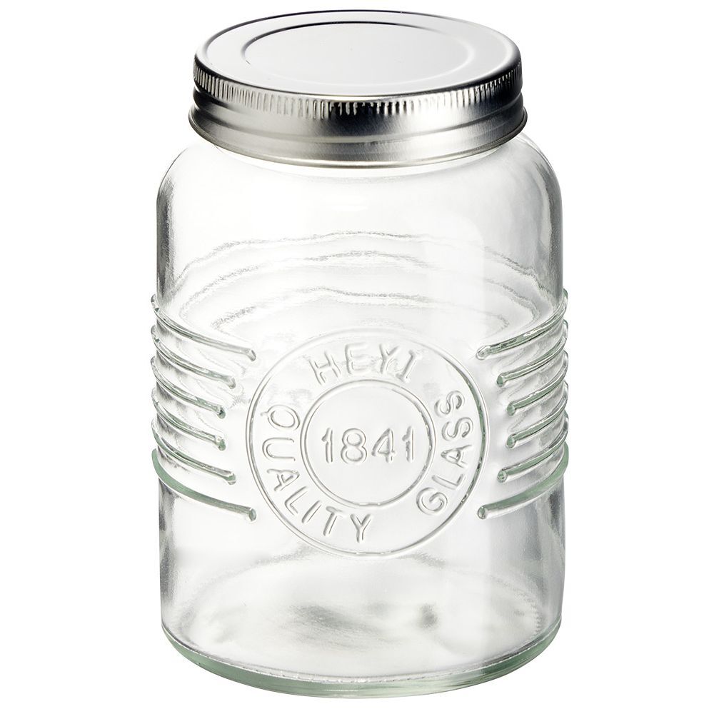 Bocal hermétique rond transparent avec couvercle en métal H13 cm