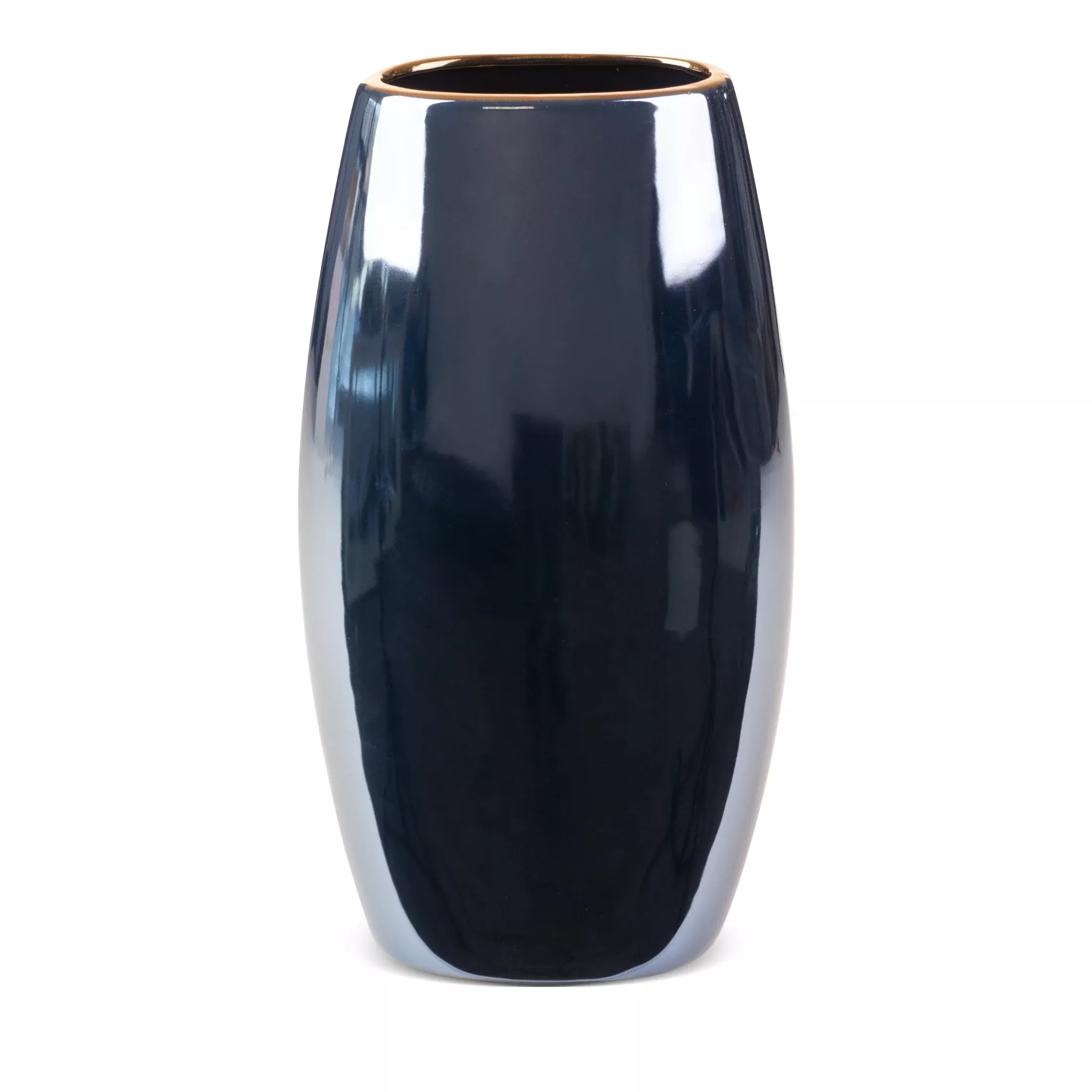 Wazon ceramiczny granatowo-złotyo lśniącej powierzchni ze złotym detalem 19x12x35 cm AMORA 1