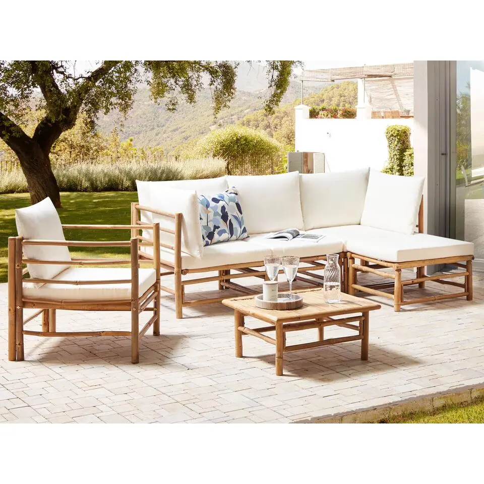 CERRETO - Loungeset 5-zits met fauteuil - Wit - Bamboehout