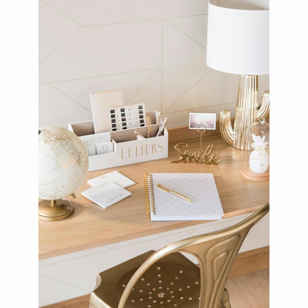 WORLDWIDE - Globe terrestre carte du monde crème et doré