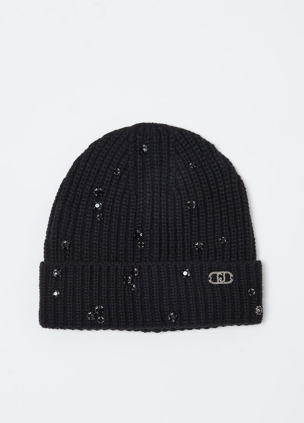 Berretto beanie con strass e perle