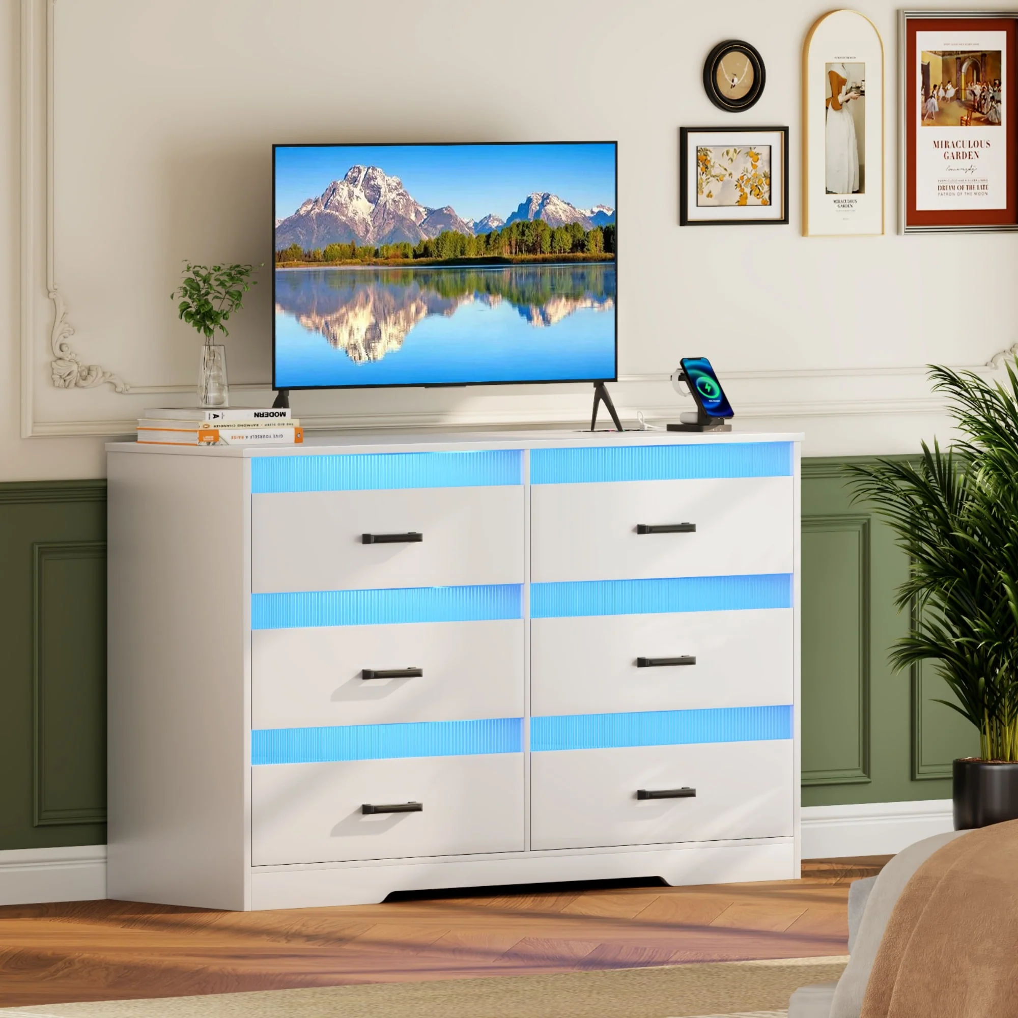 6 Drawers Dresser With LED Light and USB Port