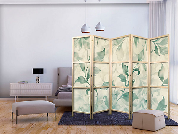 Paravent japonais -Feuilles Délicates Vert-Beige