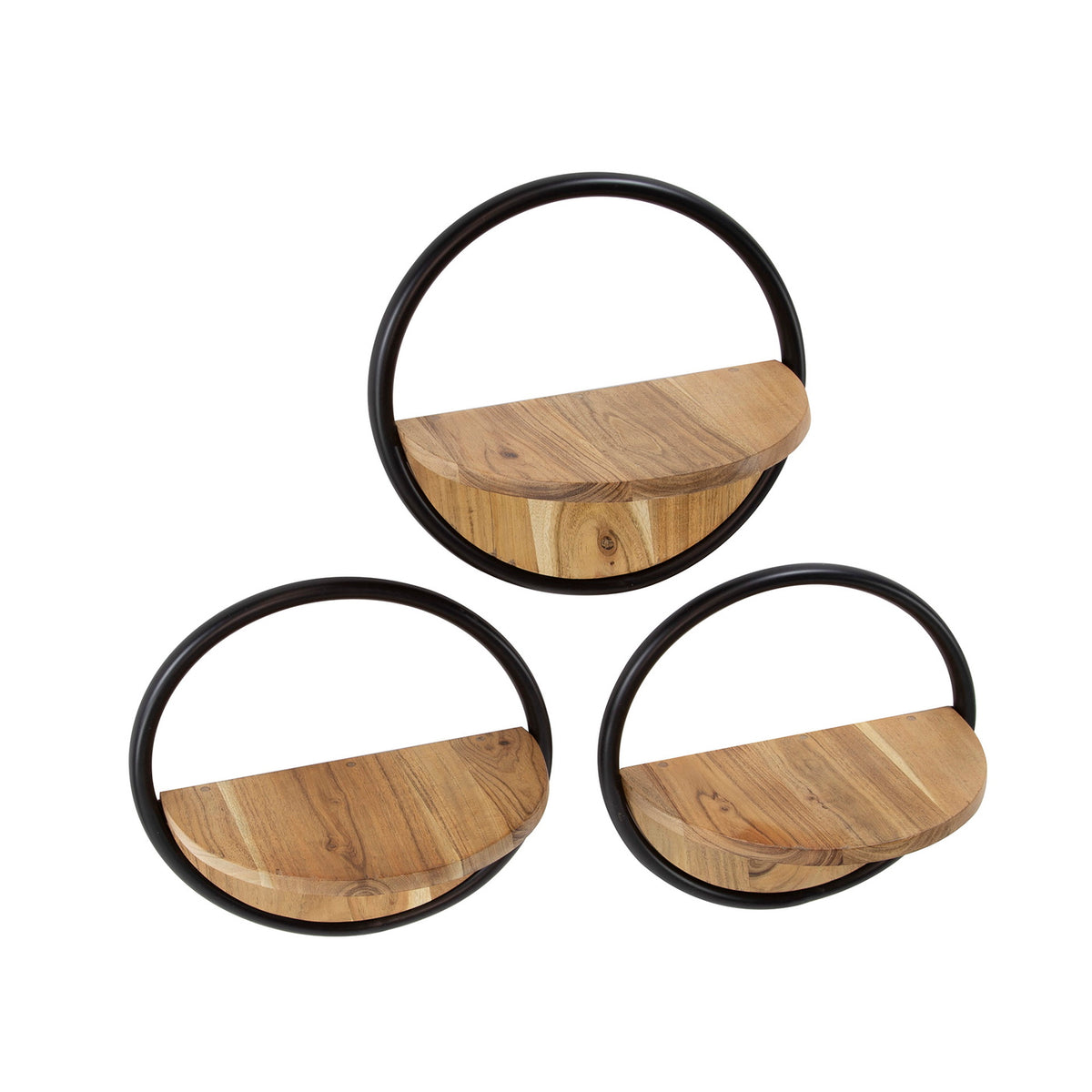 Giga Living Wandschap Round - Bruin Hout - Set van 3