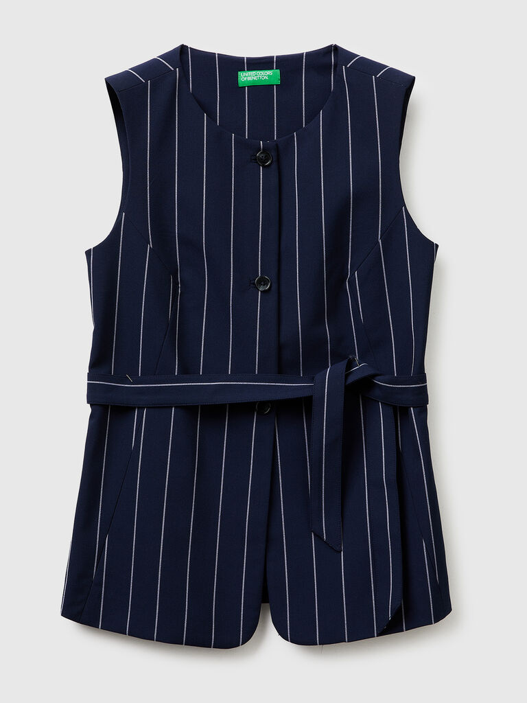 Long pinstriped waistcoat with belt