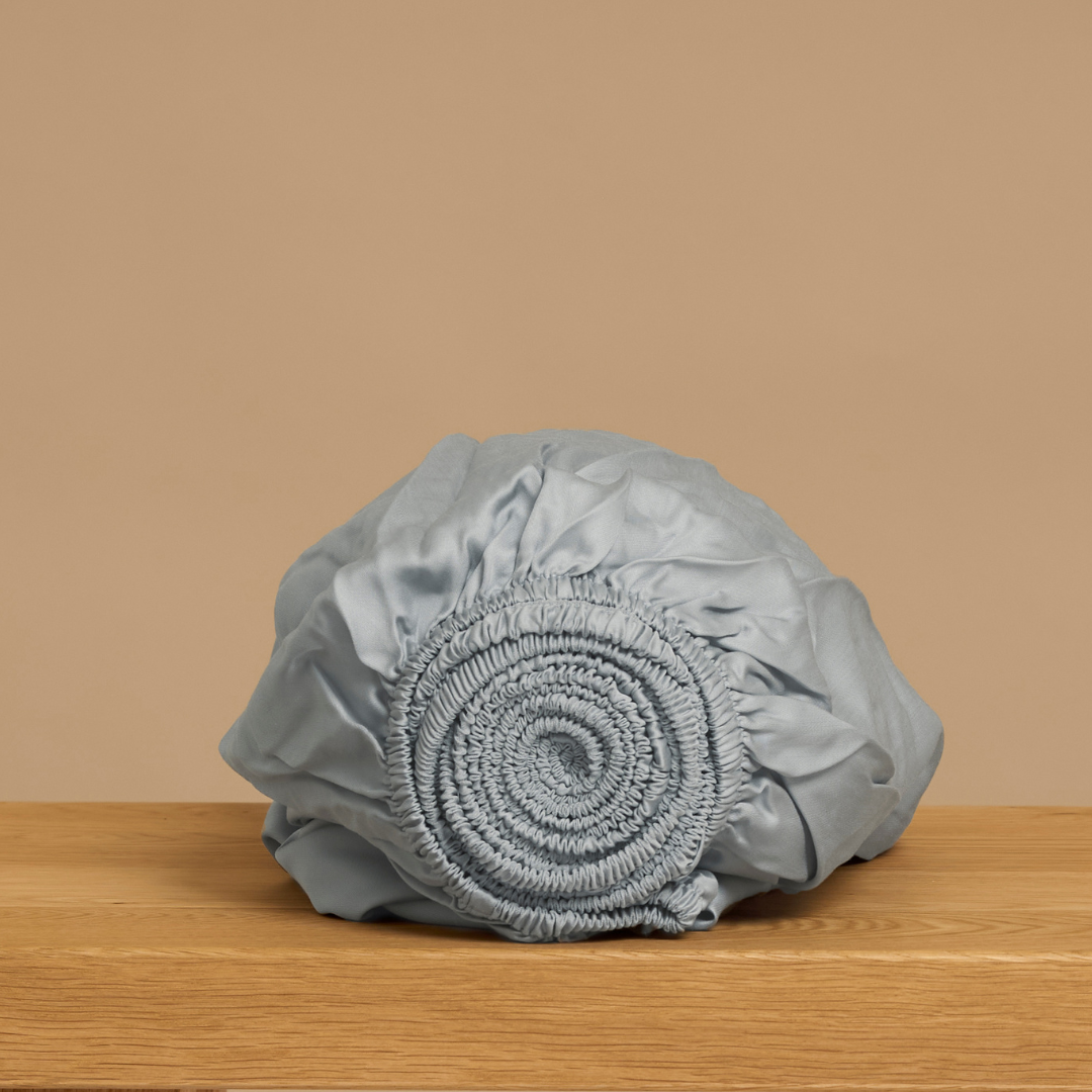Coco & Cici - Tencel Sateen Hoeslaken 90 x 200 cm - 1 Persoons Beddengoed - Lyocell - Elastiek Rondom - Grijs Blauw - Extra Zacht
