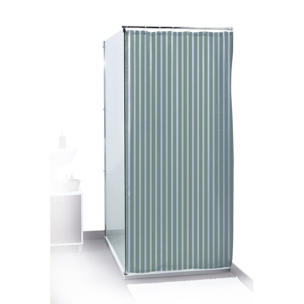 Rideau de douche rayé blanc et bleu 180x200cm 100% polyester