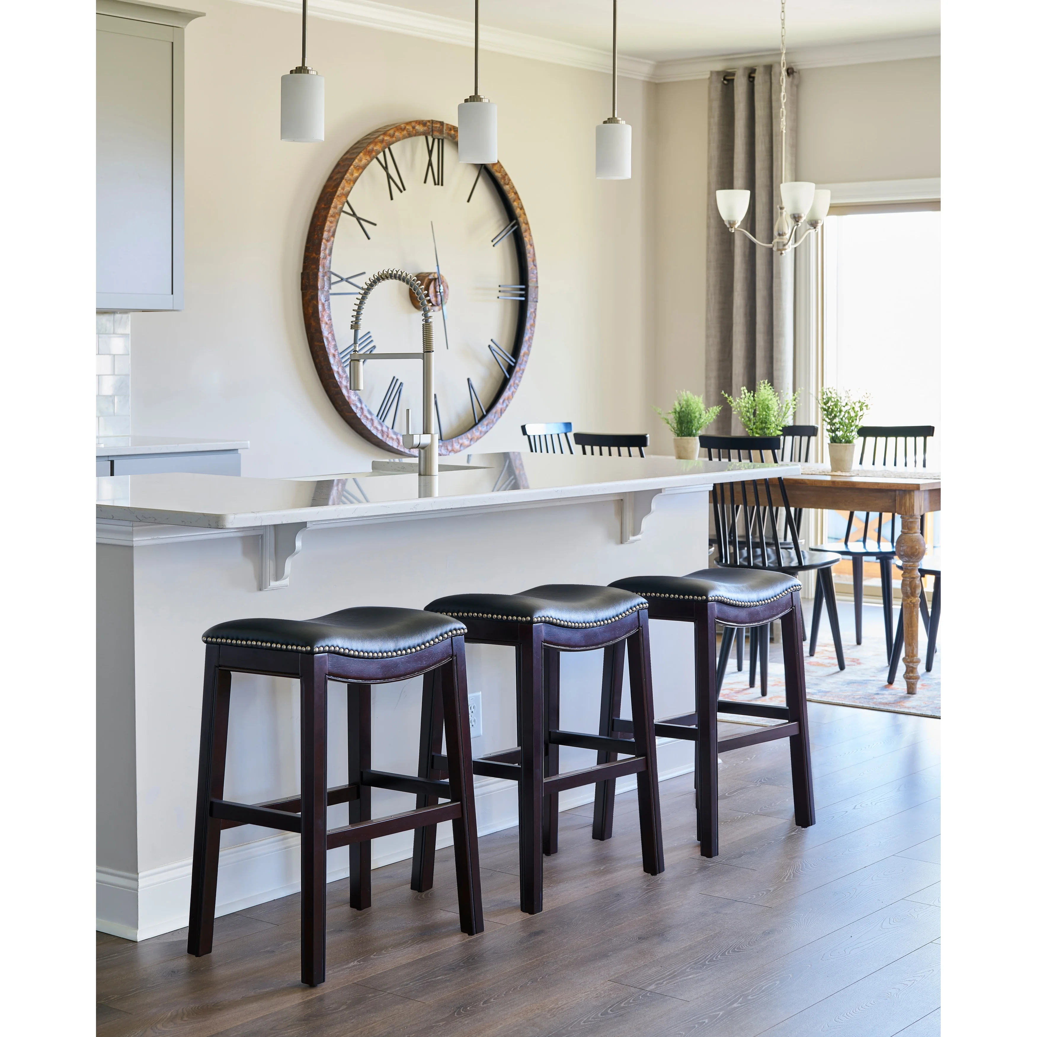 Julian 26 Espresso Counter Height Bar Stool with Gray Faux Leather Seat