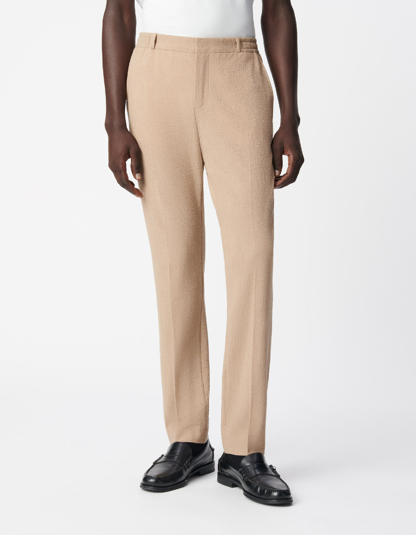Pantalon de costume beige foncé seersucker Homme