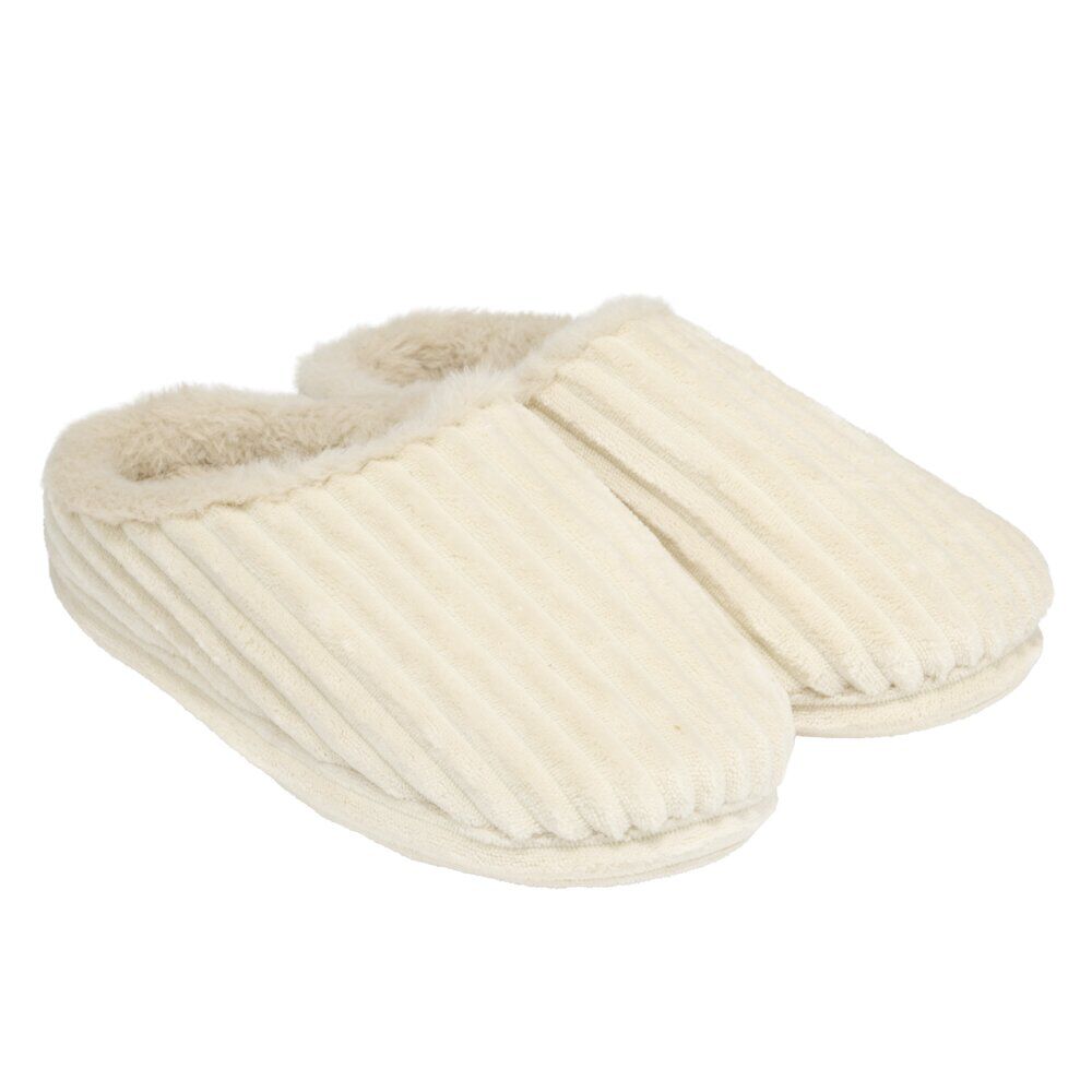 Chaussons femme côtelés fourrés beiges 38/39