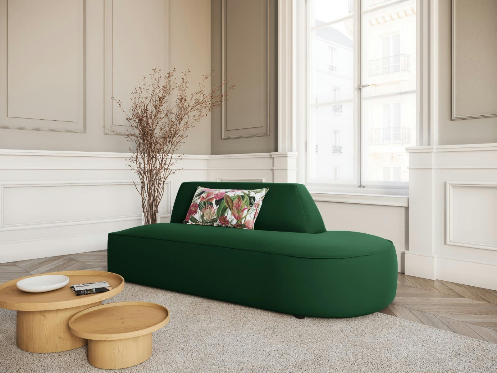 CHARLES - Canapé Modulable Droit 2 places en Velours Vert