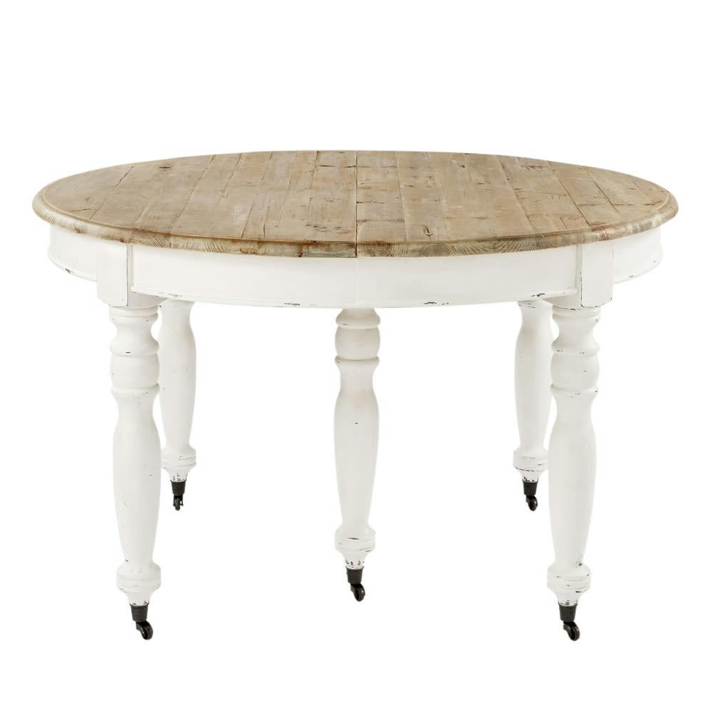 Provence - Table à manger extensible à roulettes en bois recyclé et bois de peuplier 6/14 personnes L125/325