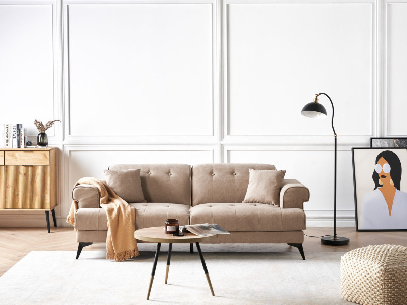Sofa trzyosobowa tapicerowana jasnobrązowa