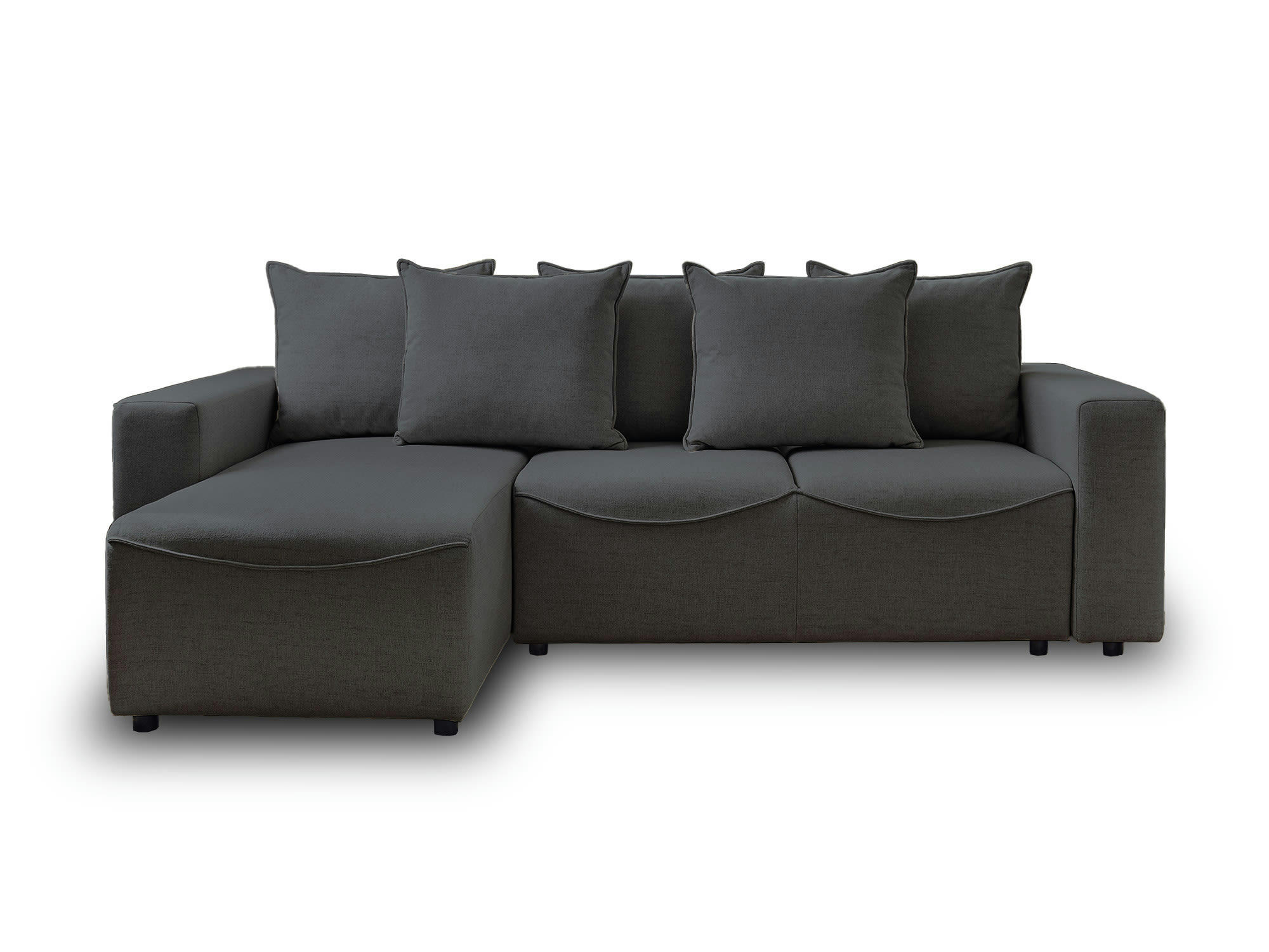 CAPUCINE - Canapé d'angle réversible convertible 4 places en tissu gris foncé
