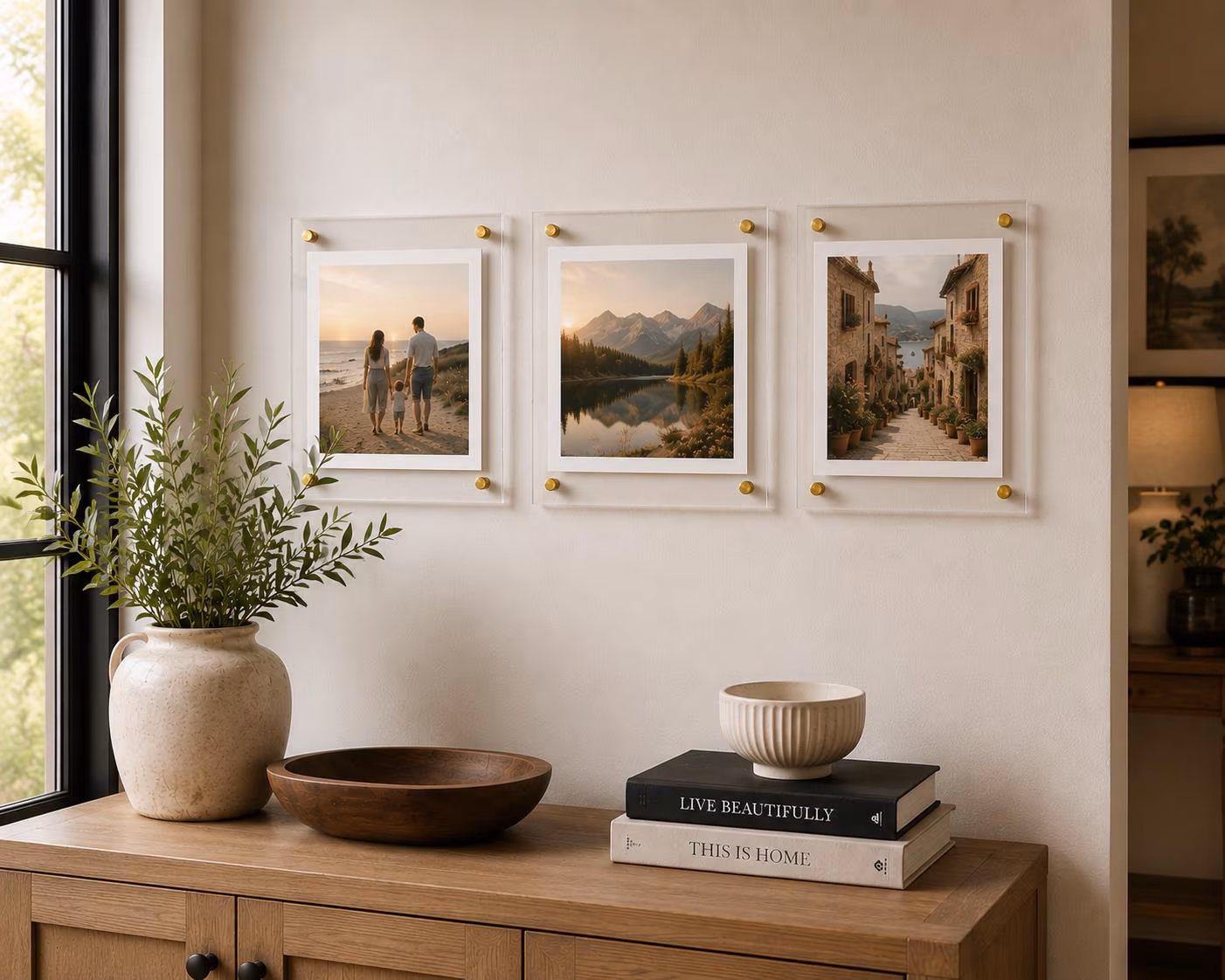 Acrylic Floating Picture Frames | Set of 3, Modern Photo Display || 8x10 or 5x7 || diploma display acrylic photo organic home decor style