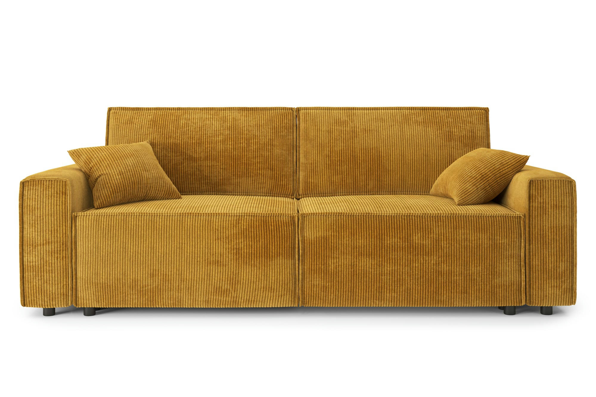 MIRA - Canapé droit convertible en velours côtelé 3 places moutarde