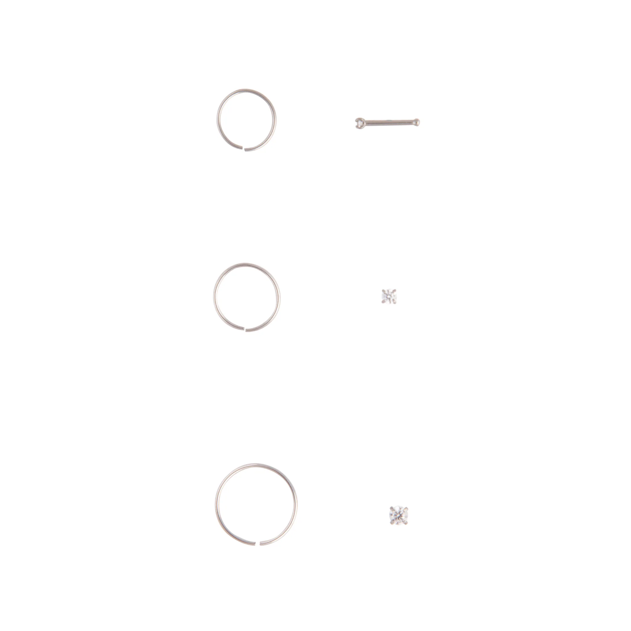 Surgical Steel Cubic Zirconia  Nose Ring 6-Pack