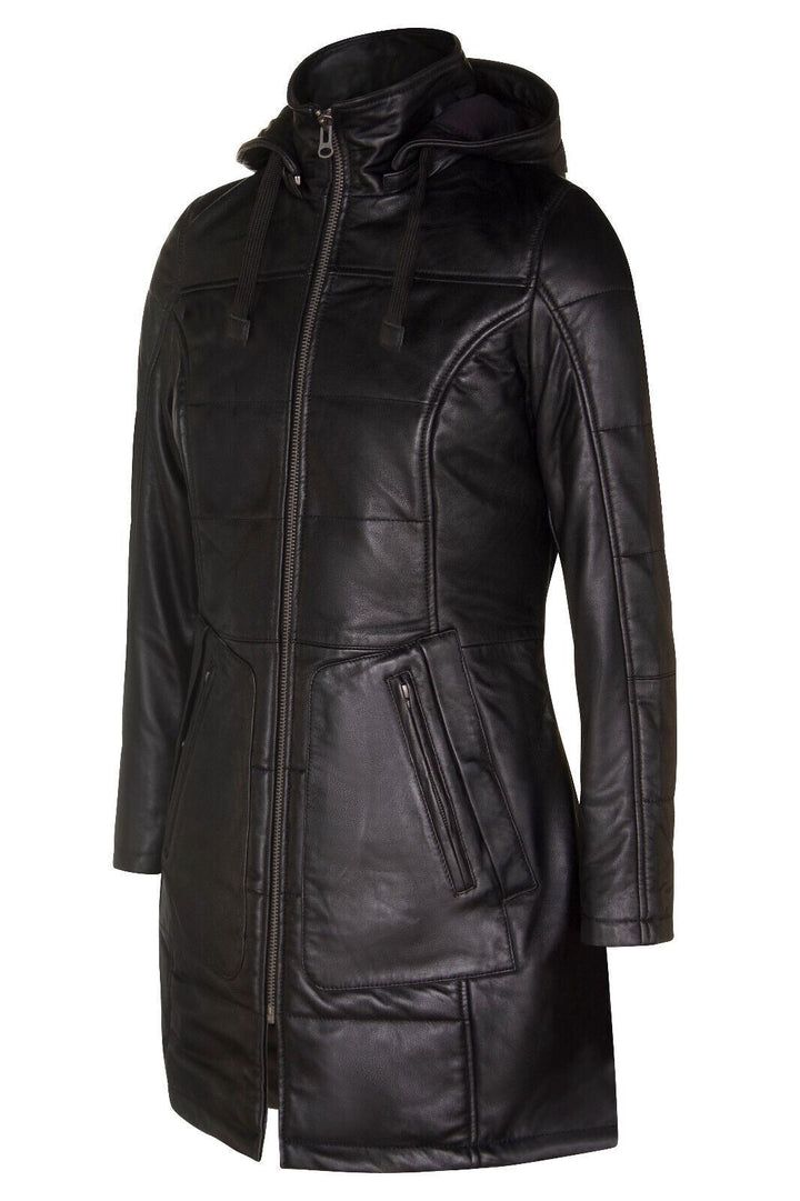 Infinity Leather Leather Hooded Quilted Parka Coat-Olney