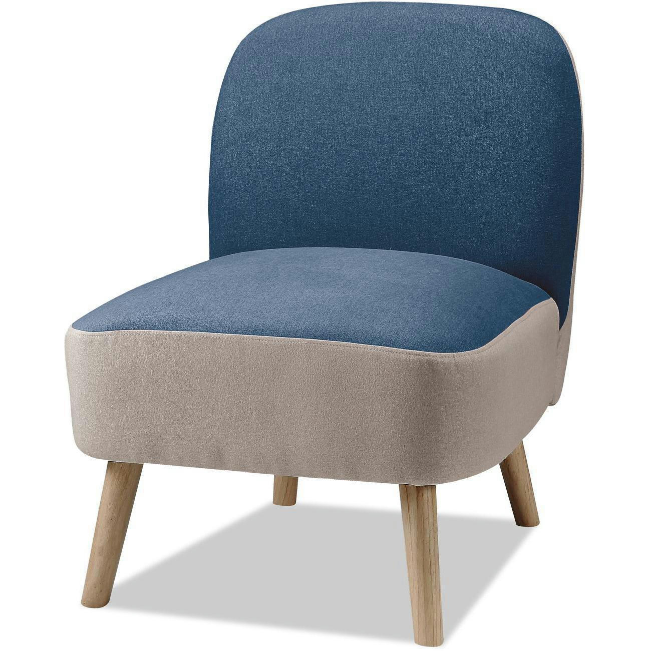 DOPIO - Fauteuil assise polyester bleu pieds bois