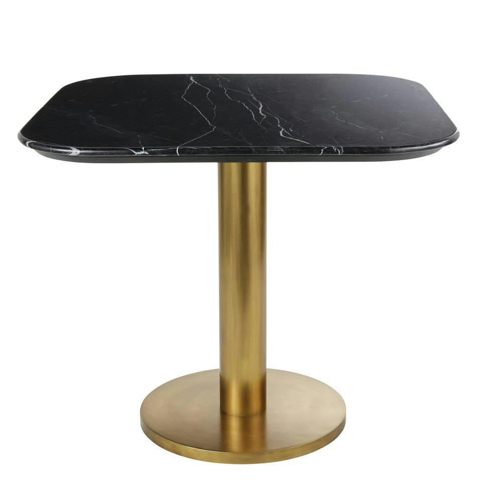 Blackly Business - Plateau de table en pierre effet marbre noir 4 personnes L90