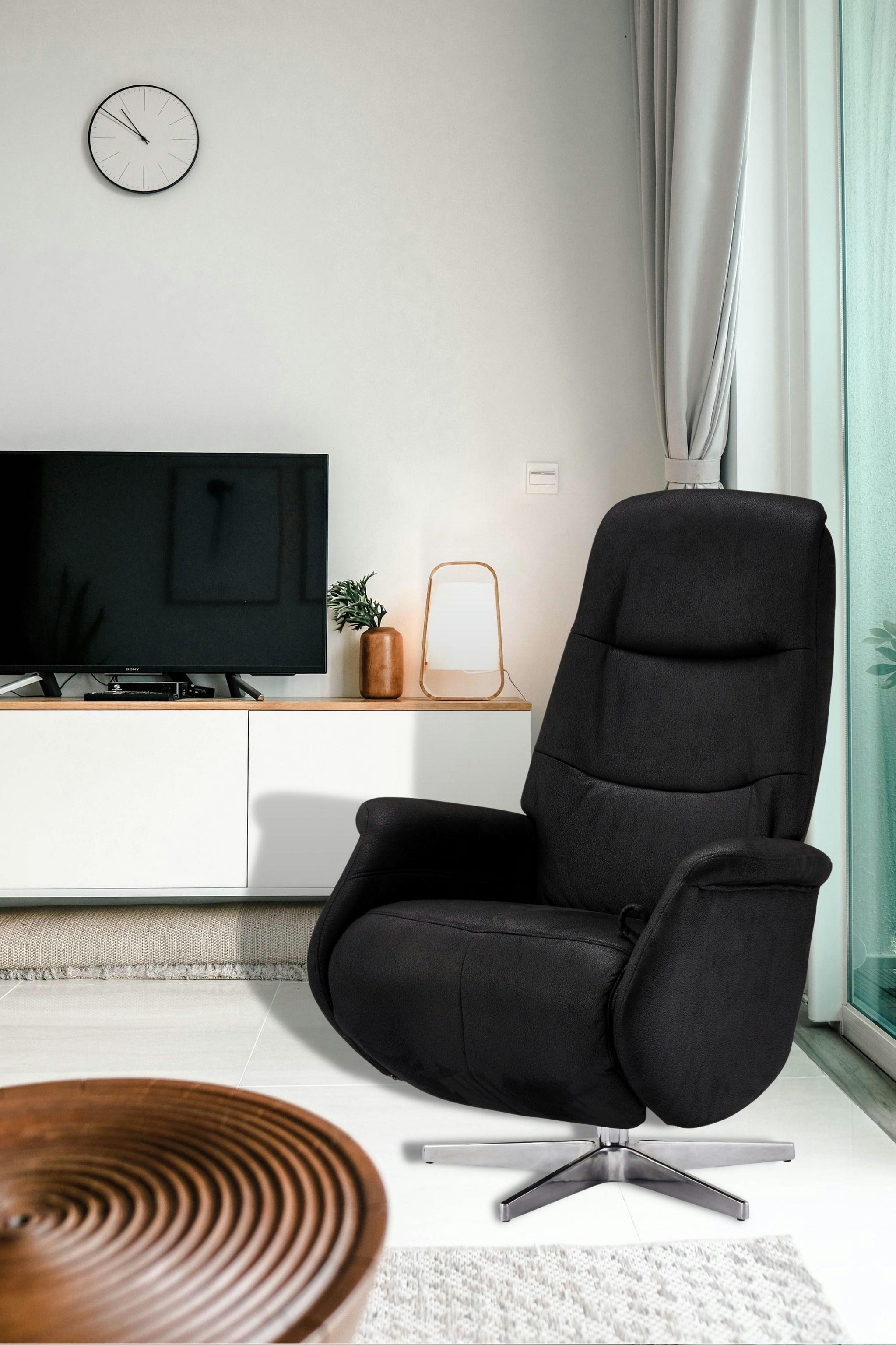DELTA - Fauteuil relax pivotant en tissu noir