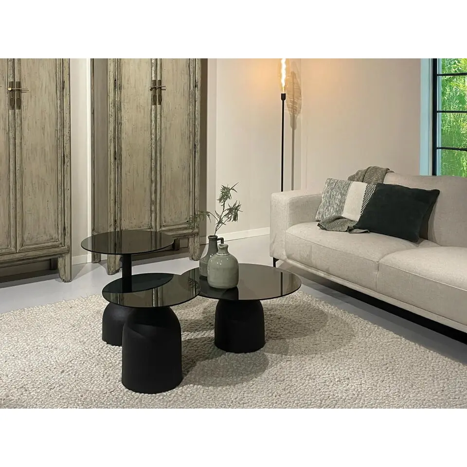 Bijzettafel Zwart Glas - 50x50x45cm - Isa