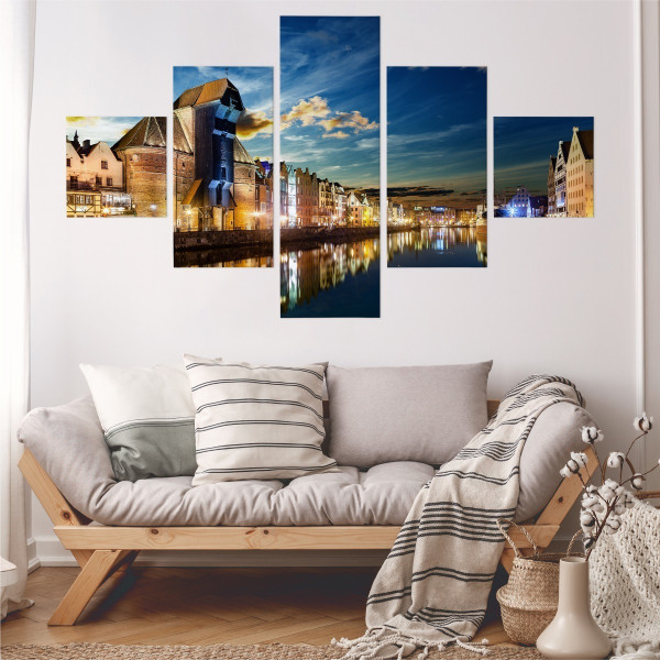 Obraz Wieloczęściowy Miasto Gdańsk Nocą 150x90cm