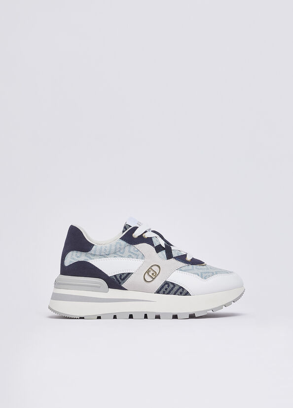 Sneakers platform in denim jacquard