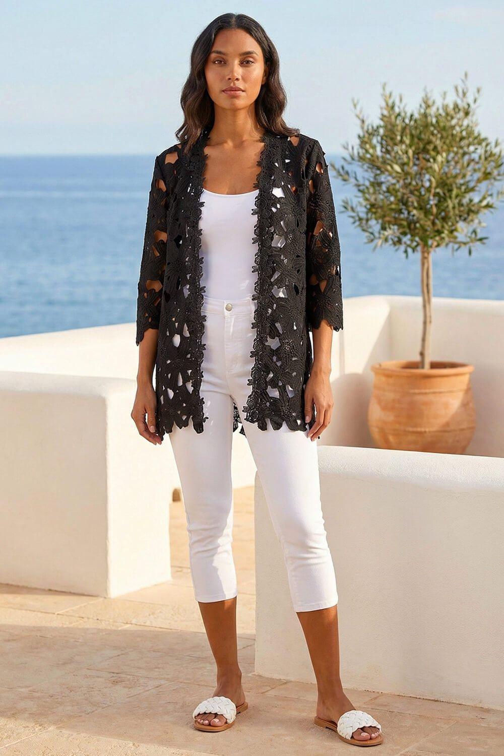 Roman Crochet Lace Longline Jacket