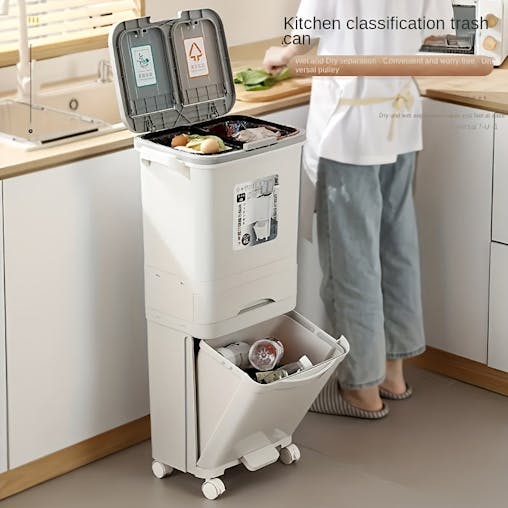NNETM Large Dual-Compartment Trash Can with Odor-Seal Lid
