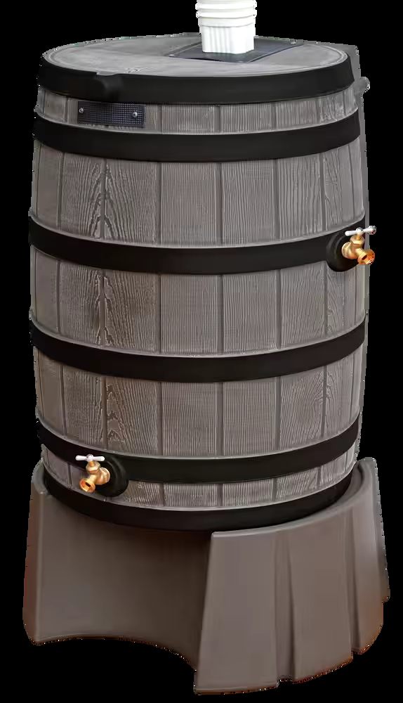 Good Ideas Whiskey Style Lightweight Compact Rain Barrel with 2 Brass Spigots, 190-L