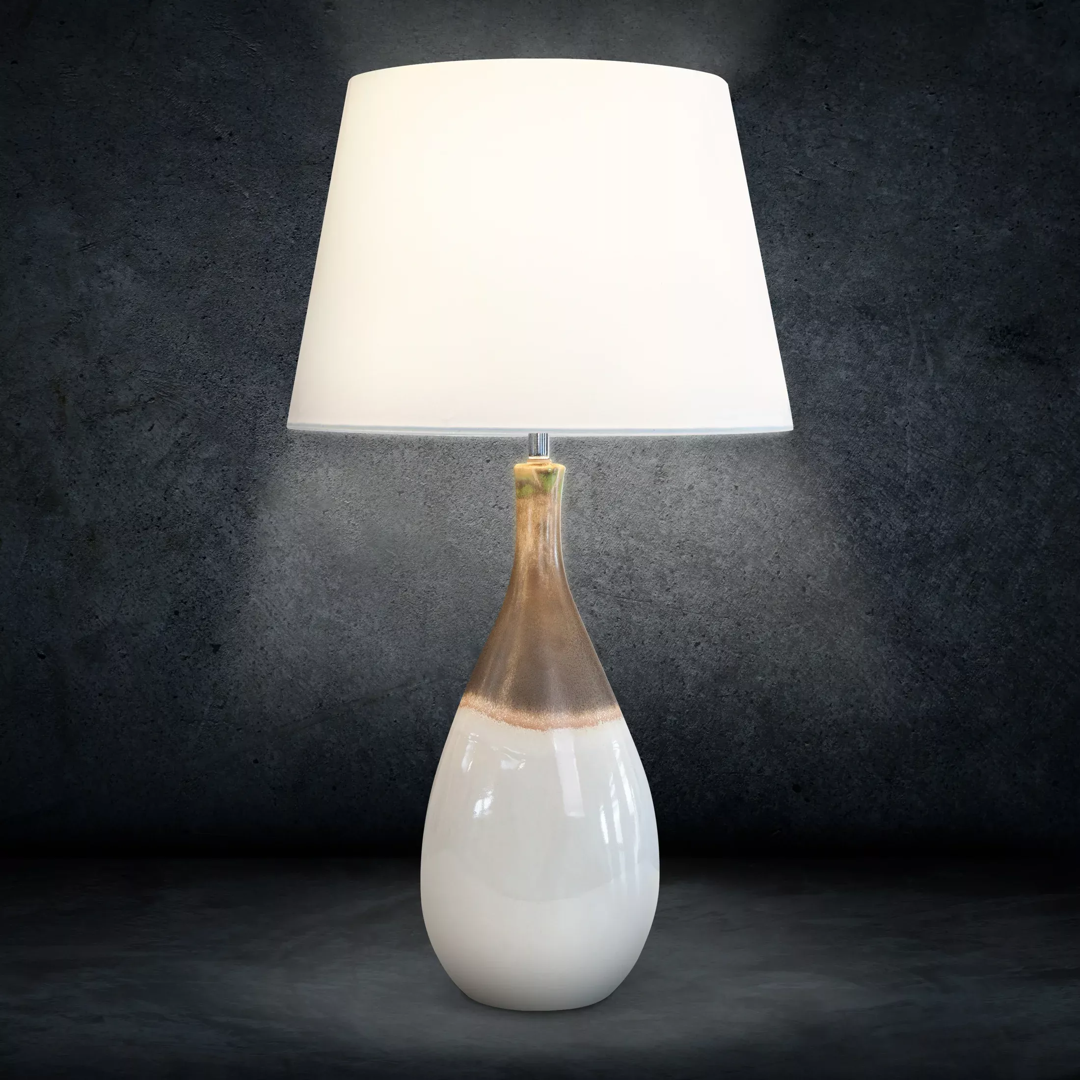 Lampa ceramiczna kremowo-beżowa na podstawie w stylu boho z cieniowaniem średnica 28x73 cmKATIA