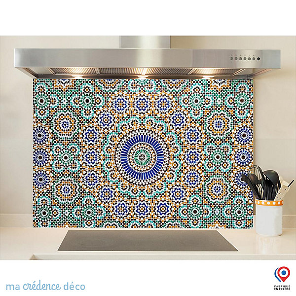 Crédence cuisine fond de hotte Carrelage arabesque - Verre trempé - L 90 cm x H 60 cm - MaCrédenceDéco
