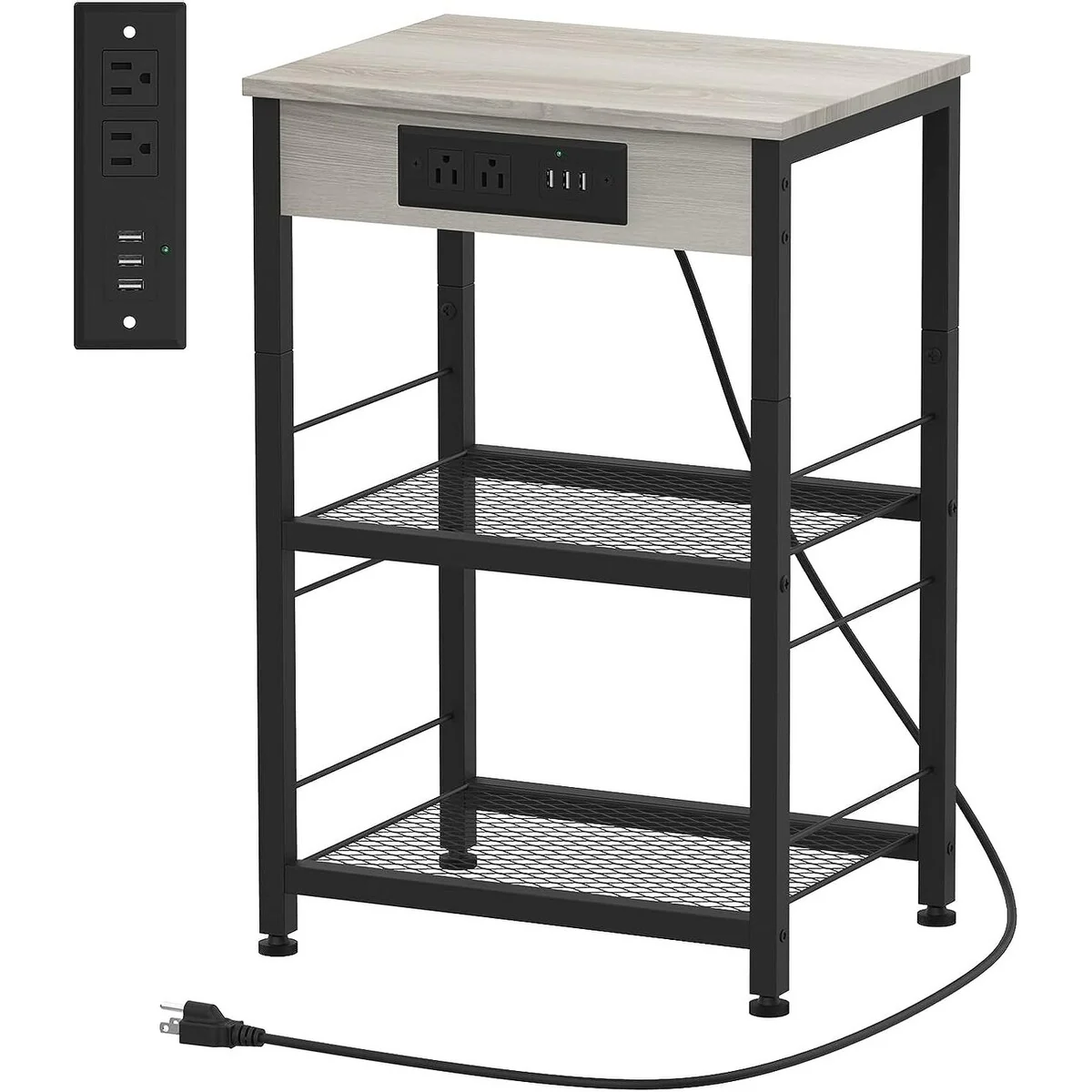 3 Tier Nightstand with Charging Station