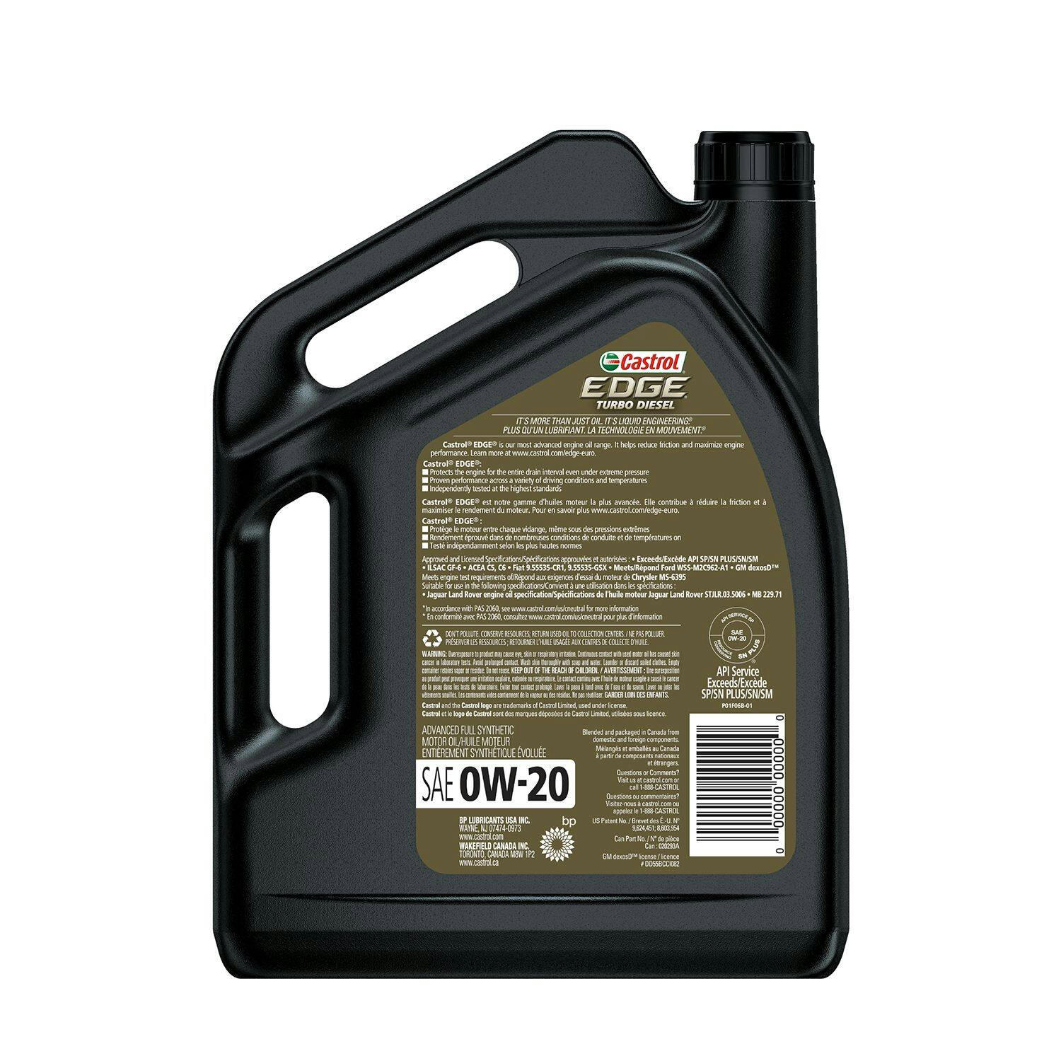 Castrol EDGE 0W-20 Turbo Diesel Advanced Full Synthetic Motor Oil, 5-L
