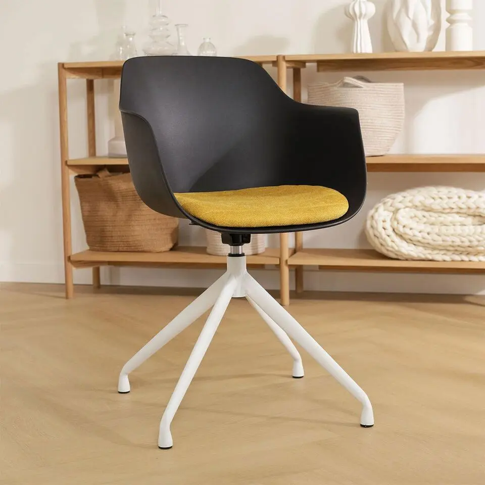 Nolon Nola-Liz Eetkamerstoel Zwart - Okergeel - Draaibaar - Wit