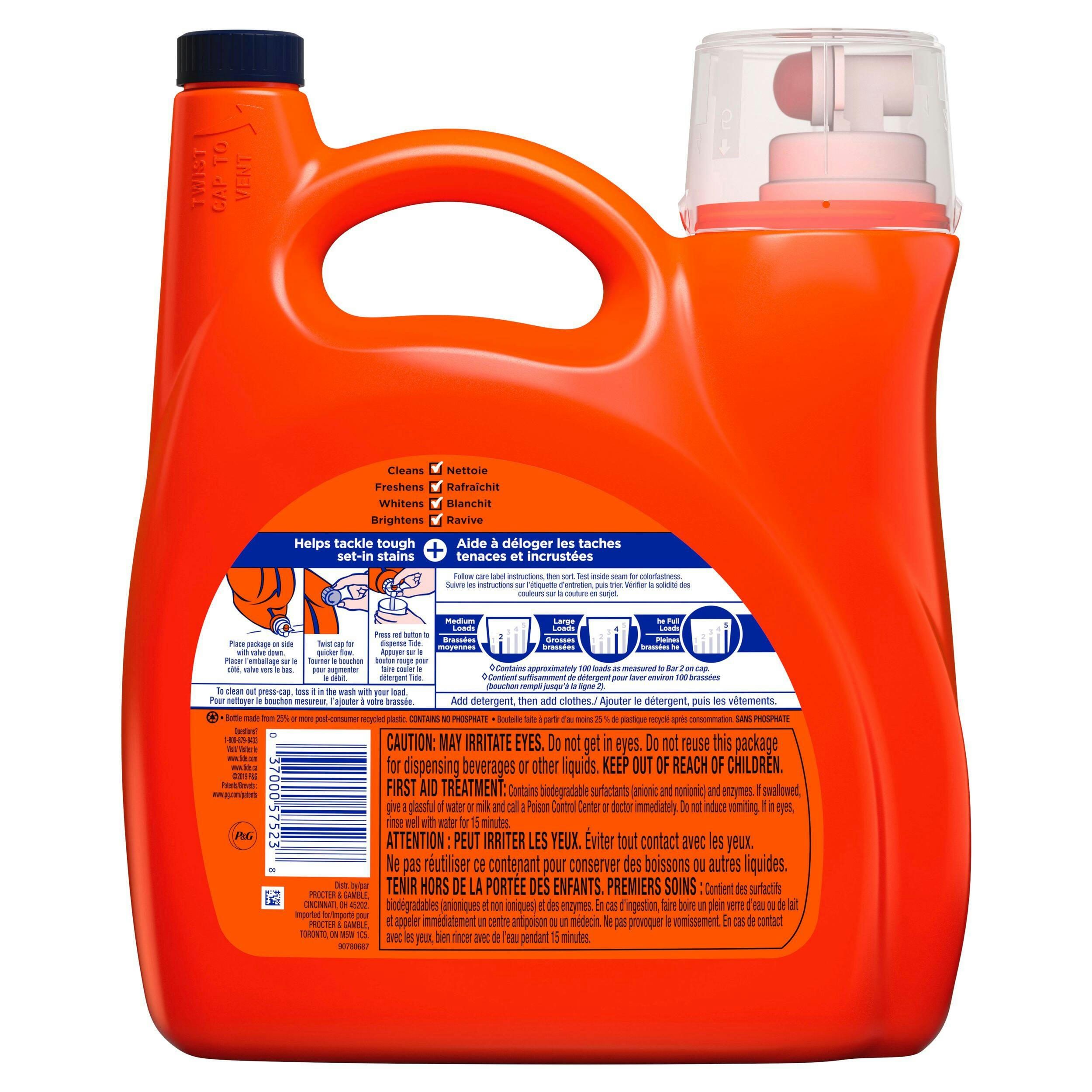 Tide Ultra Oxi Liquid Laundry Detergent, 100 loads, 4.55 L