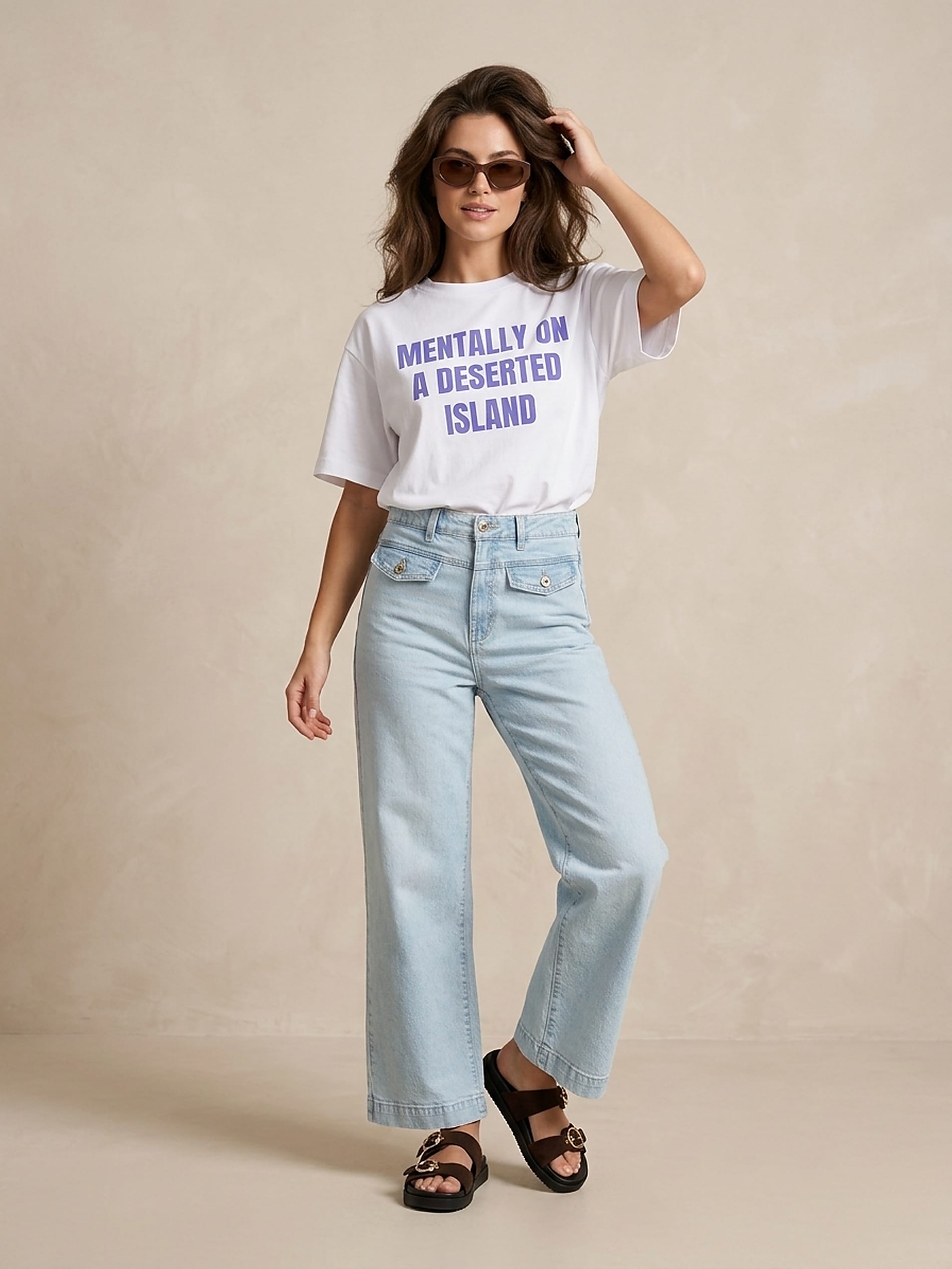Jeansy straight wide leg ze średnim stanem
