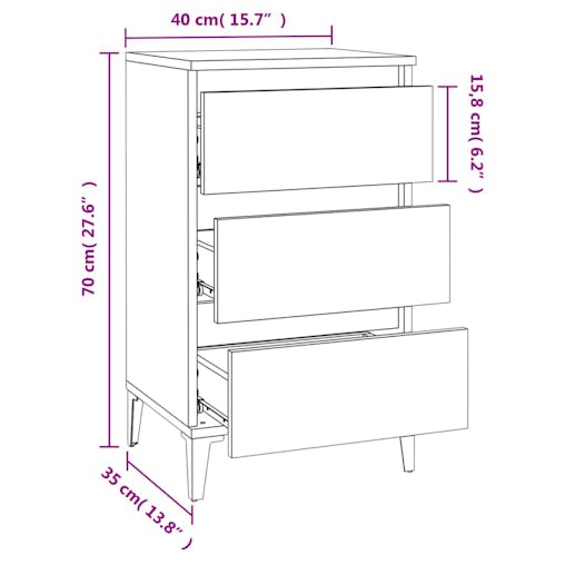 NNEVL Bedside Cabinet Black 40x35x70 cm Engineered Wood