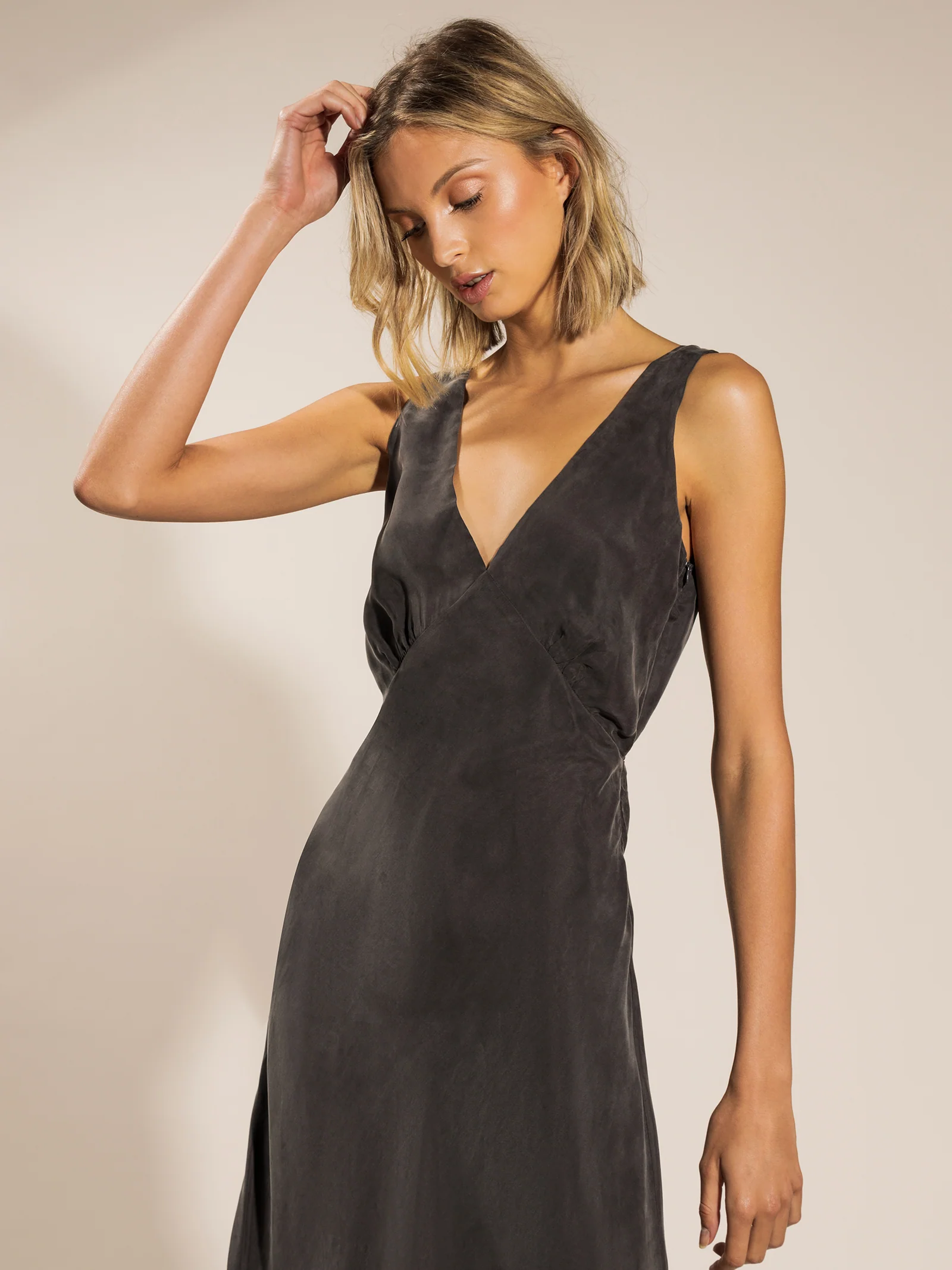 Reese Cupro V Neck Midi Dress