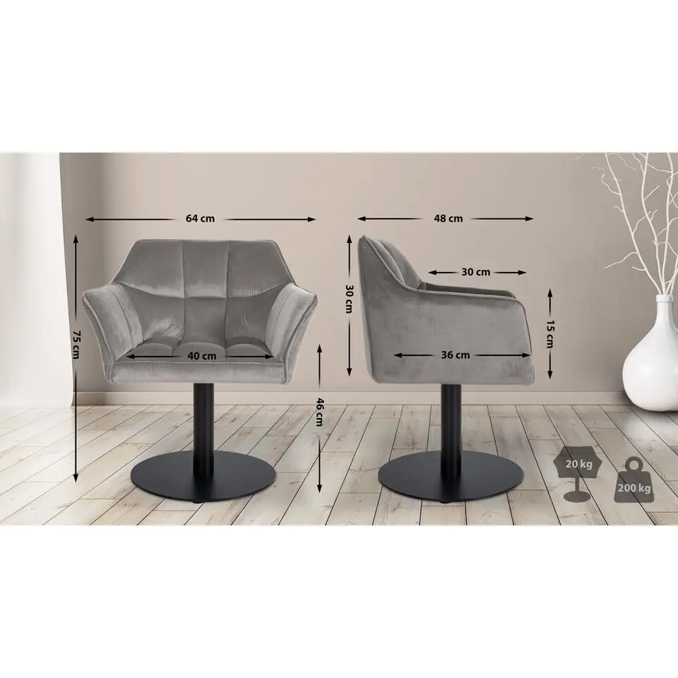 CLP Lounger Damaso zwart Frame - Fluweel - grijs