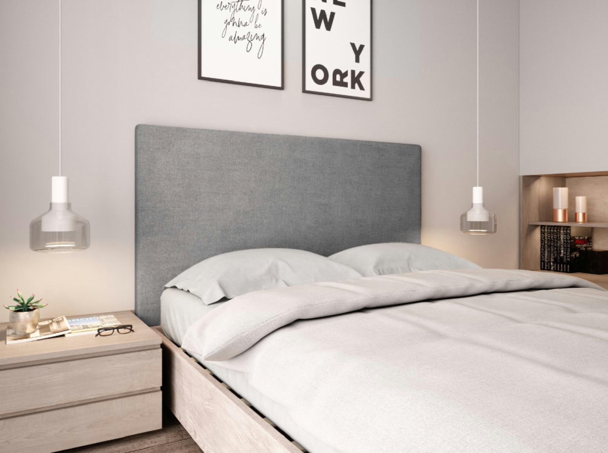 NUMA - Tête de lit lisse en tissu - Gris, Largeur - 140 cm