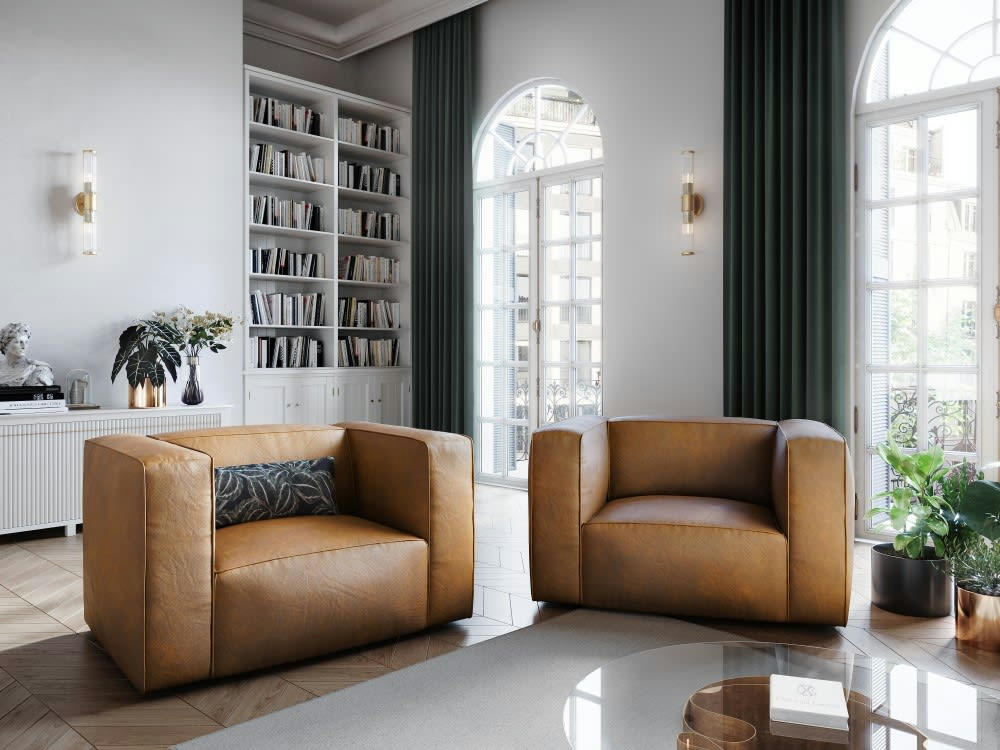 MUSE - Fauteuil 1 place XL en cuir marron