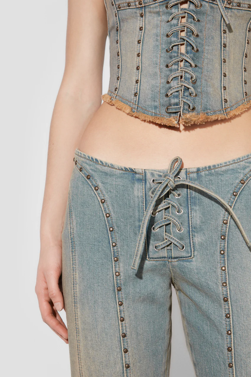 Sunset Wash Lara Laced Studded Denim Corset