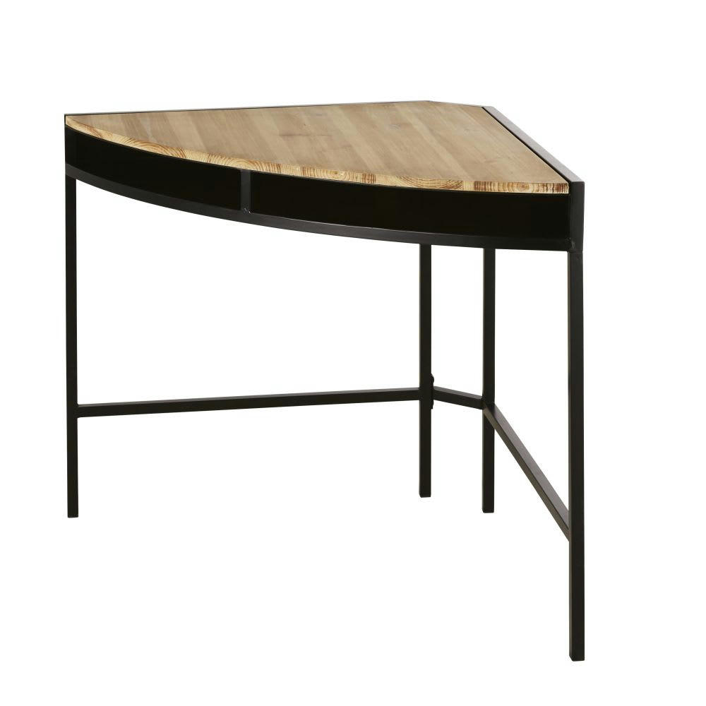 Kiri - Bureau d'angle en métal gris patiné et bois de sapin massif