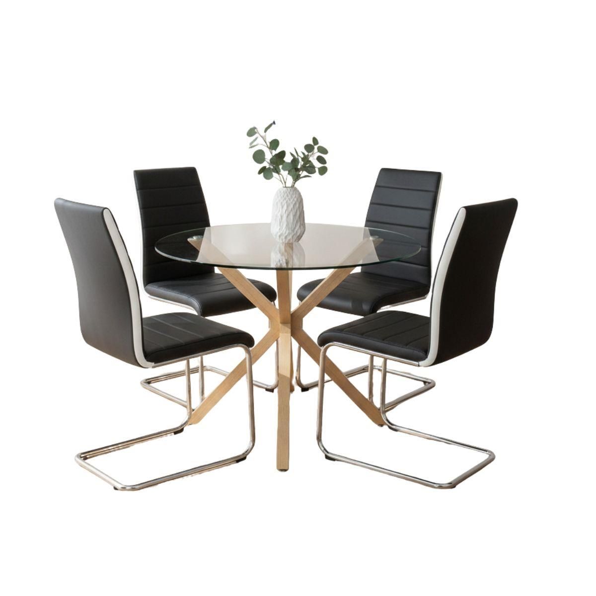 KOSY KOALA Dining Table With 4 black faux leather Chairs Dining Room Furniture