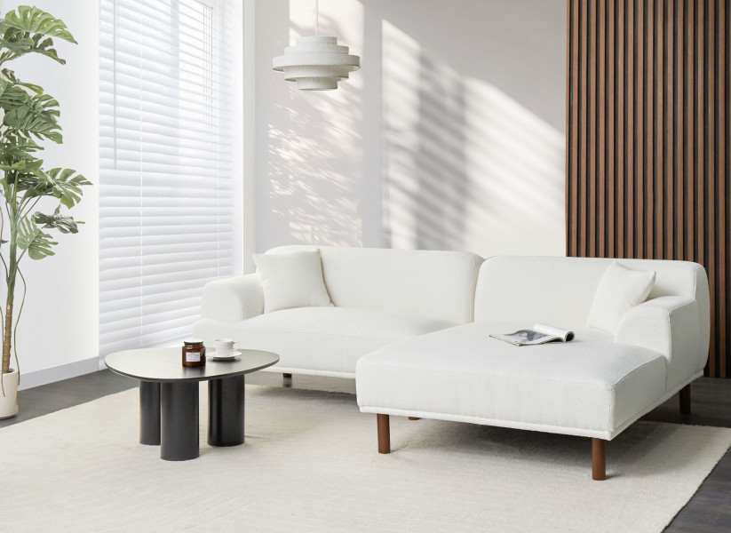 Sofa narożna boucle lewostronna biała