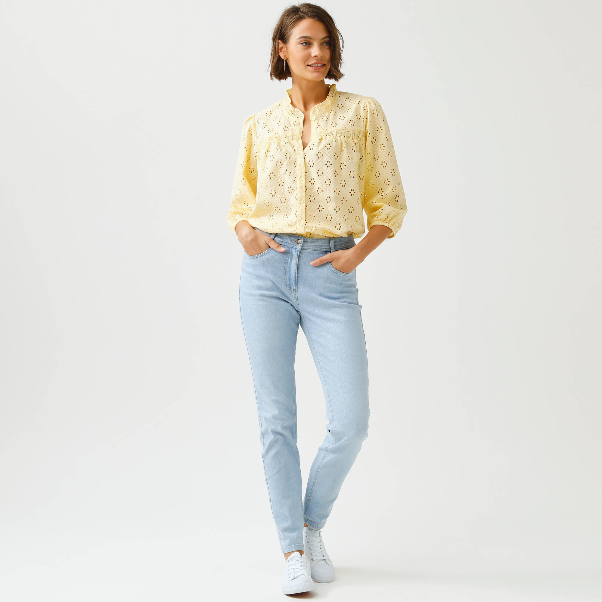 Pantalon slim, taille haute, moyenne stature