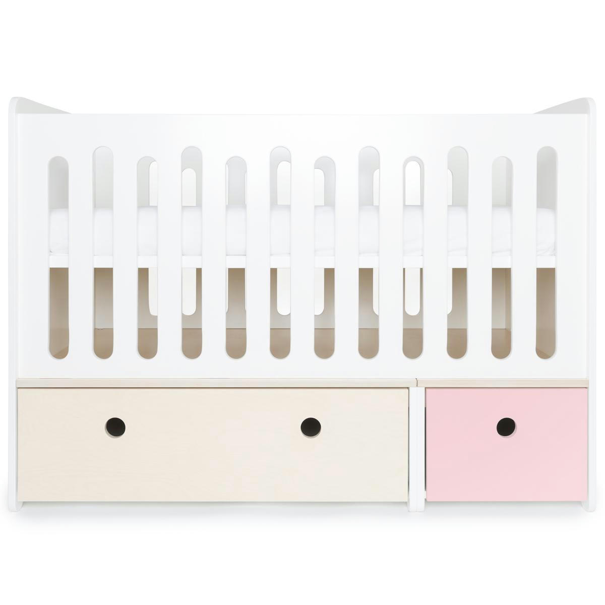 COLORFLEX - Lit bébé évolutif 70x140cm façades rose pastel-blanchi